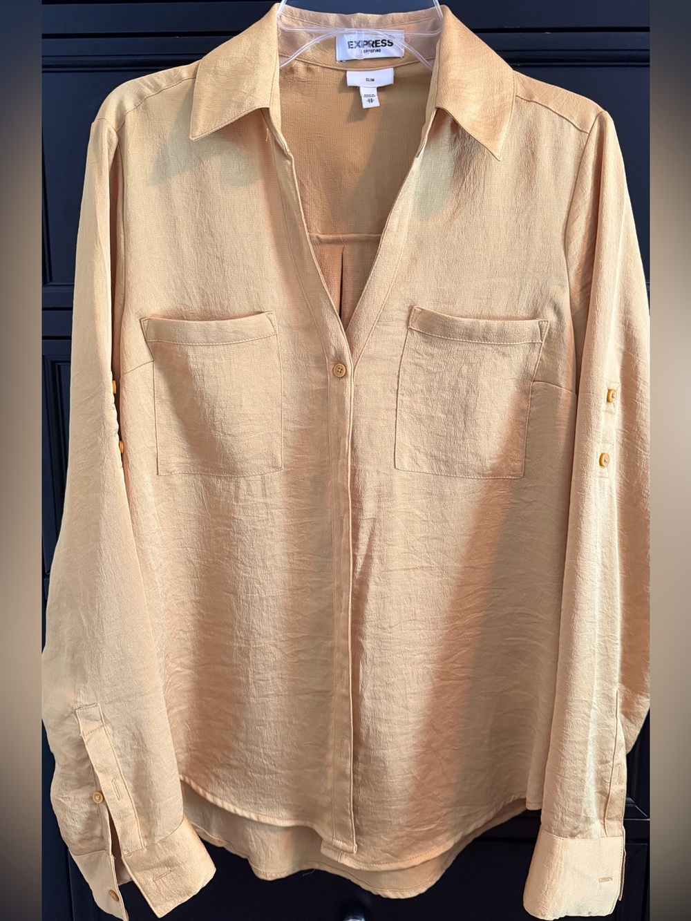 Express Portofino Slim Button-Front Shirt in Mustard Gold